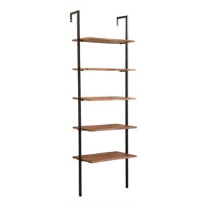 Pemberly Row Live Edge Wall Mounted Solid Wood Bookshelf in Brown/Black