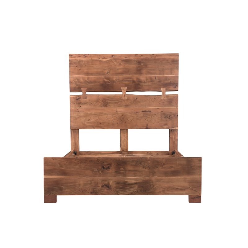 Pemberly Row Mid-Century Live Edge Solid Wood Queen Panel Bed in Brown
