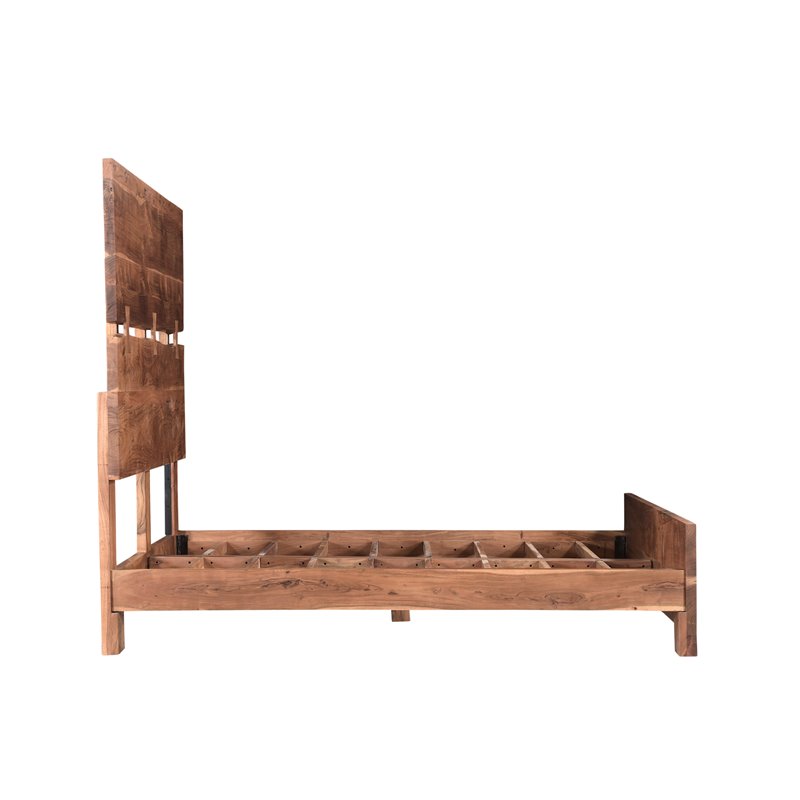 Pemberly Row Mid-Century Live Edge Solid Wood Queen Panel Bed in Brown