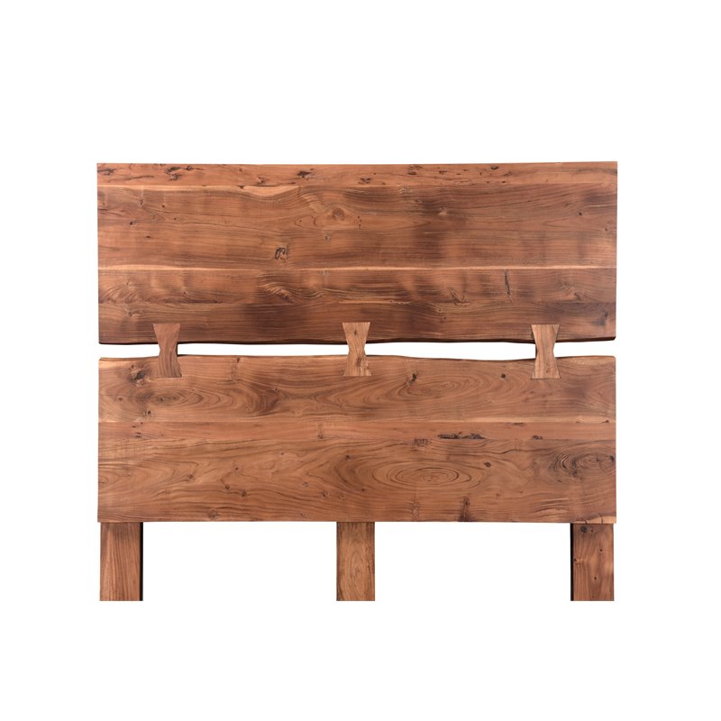 Pemberly Row Mid-Century Live Edge Solid Wood Queen Panel Bed in Brown