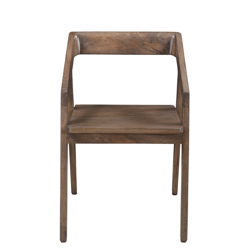 Pemberly Row Mid-Century Solid Wood Arm Chair in Dark Brown (Set of 1)