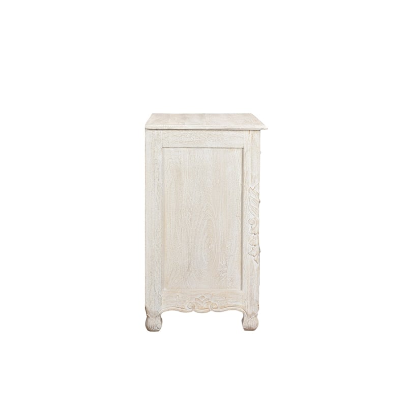 Pemberly Row Floral Carved Solid Wood 3-Drawers Nightstand in White