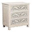 Pemberly Row Floral Carved Solid Wood 3-Drawers Nightstand in White
