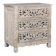 Pemberly Row Floral Carved Solid Wood 3-Drawers Nightstand in Gray