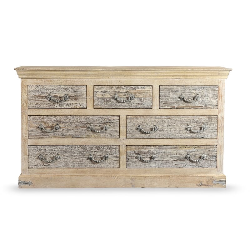 Pemberly Row Farmhouse 7-drawer Solid Wood Dresser in Whitewash