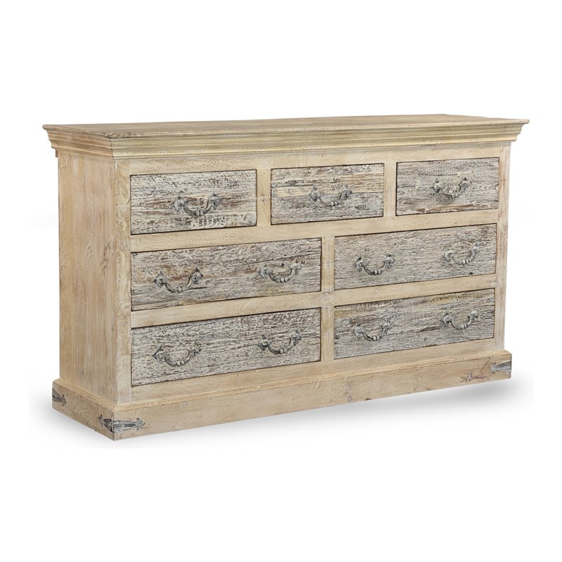Pemberly Row Farmhouse 7-drawer Solid Wood Dresser in Whitewash