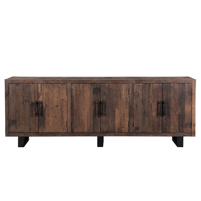 Pemberly Row 6-Door Solid Wood Sideboard in Dark Brown/Black