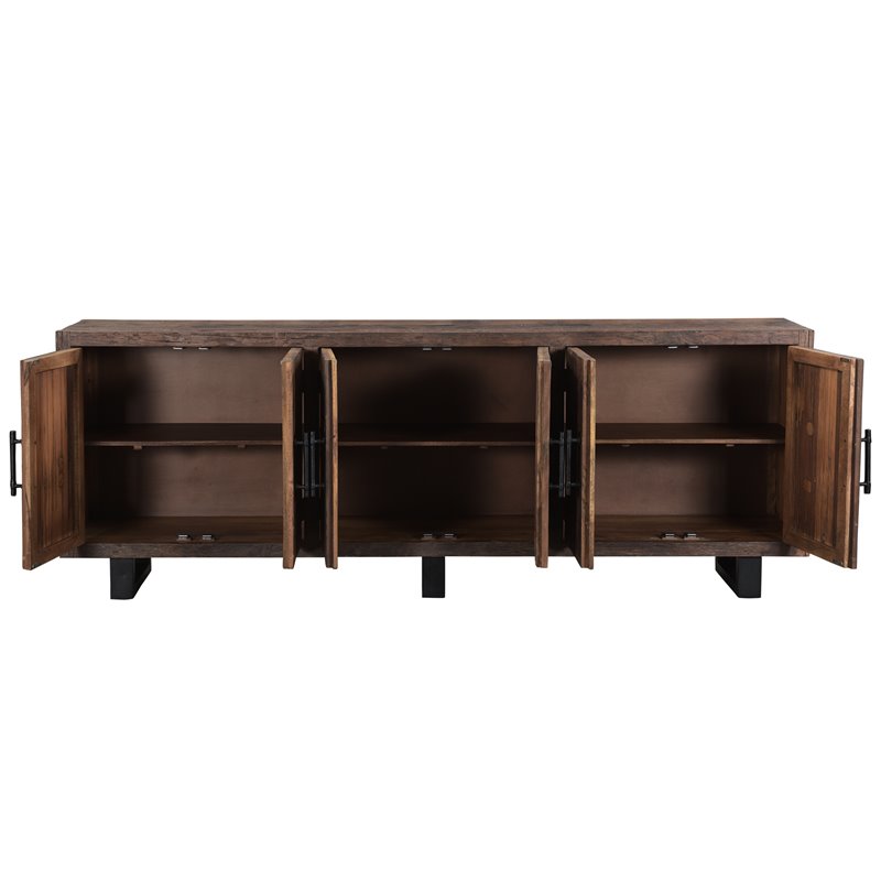 Pemberly Row 6-Door Solid Wood Sideboard in Dark Brown/Black
