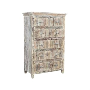 Pemberly Row Coastal 6-drawer Solid Wood Chest in White Multicolor