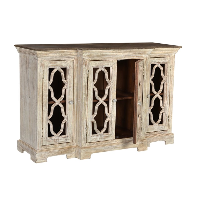 Pemberly Row Traditional 4-Door Carved Solid Wood Sideboard in White