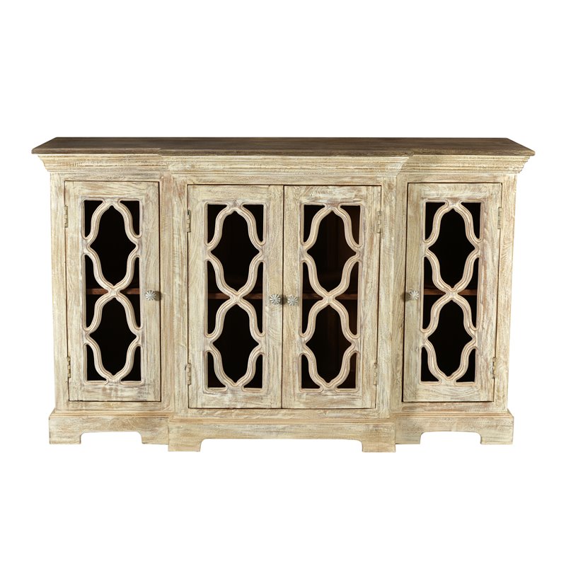 Pemberly Row Traditional 4-Door Carved Solid Wood Sideboard in White