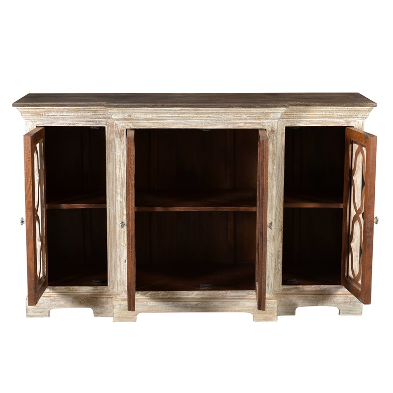 Pemberly Row Traditional 4-Door Carved Solid Wood Sideboard in White