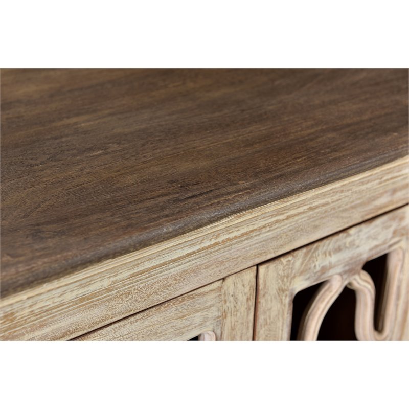 Pemberly Row Traditional 4-Door Carved Solid Wood Sideboard in White