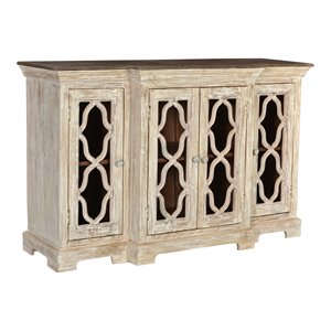 Pemberly Row Traditional 4-Door Carved Solid Wood Sideboard in White
