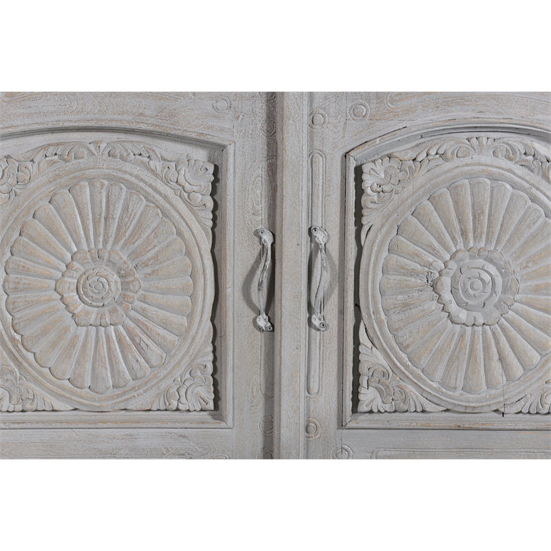 Pemberly Row 4-drawer 4-Door Carved Solid Wood Sideboard in Gray