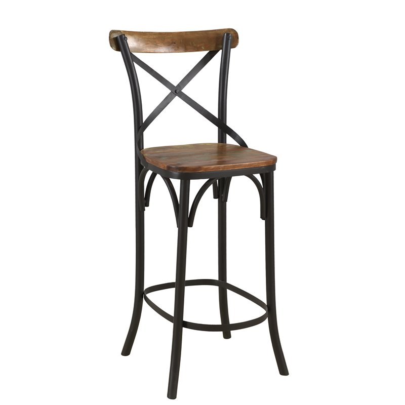 Pemberly Row Solid Wood Bar Stools (Set of 2) in Brown/Black