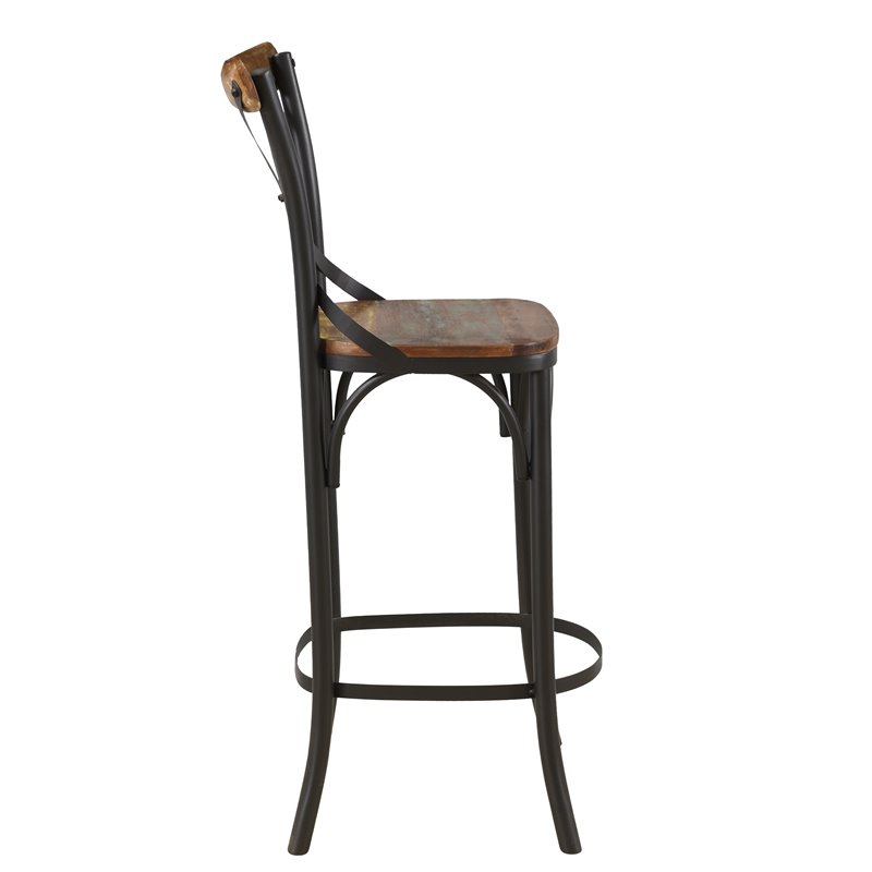 Pemberly Row Solid Wood Bar Stools (Set of 2) in Brown/Black