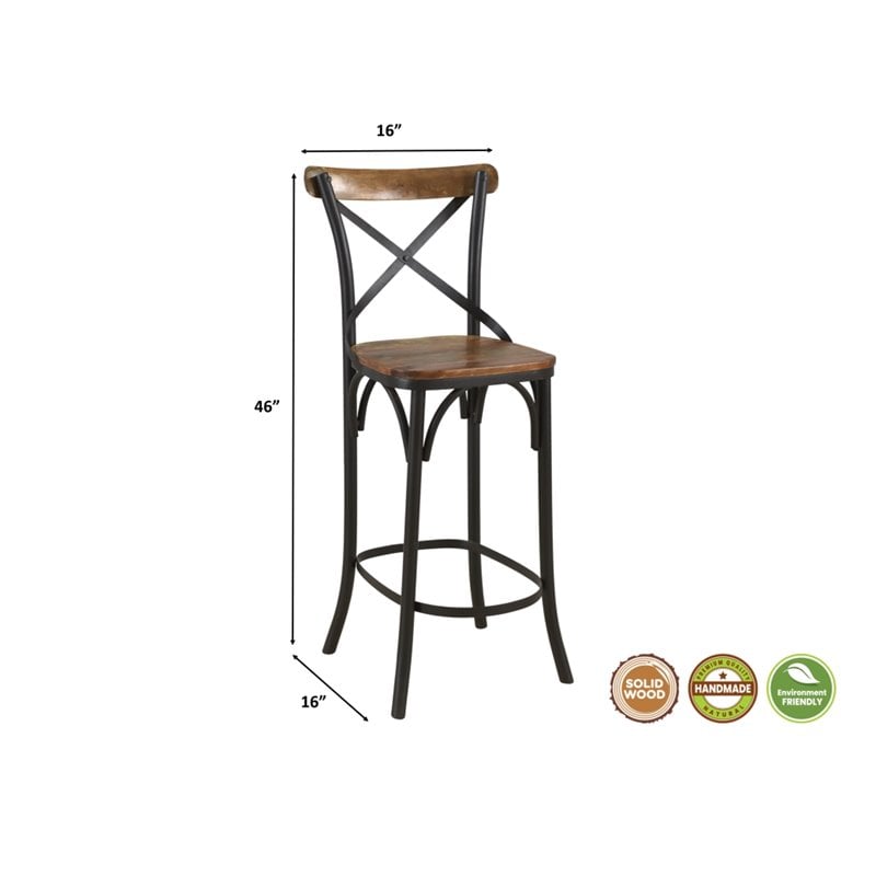 Pemberly Row Solid Wood Bar Stools (Set of 2) in Brown/Black