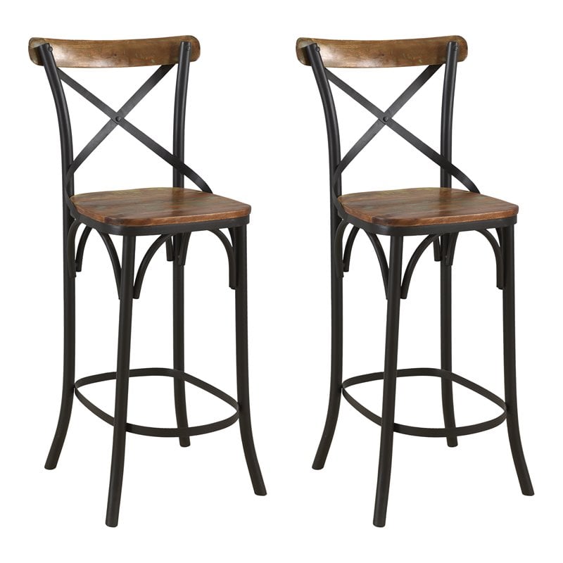 Pemberly Row Solid Wood Bar Stools (Set of 2) in Brown/Black