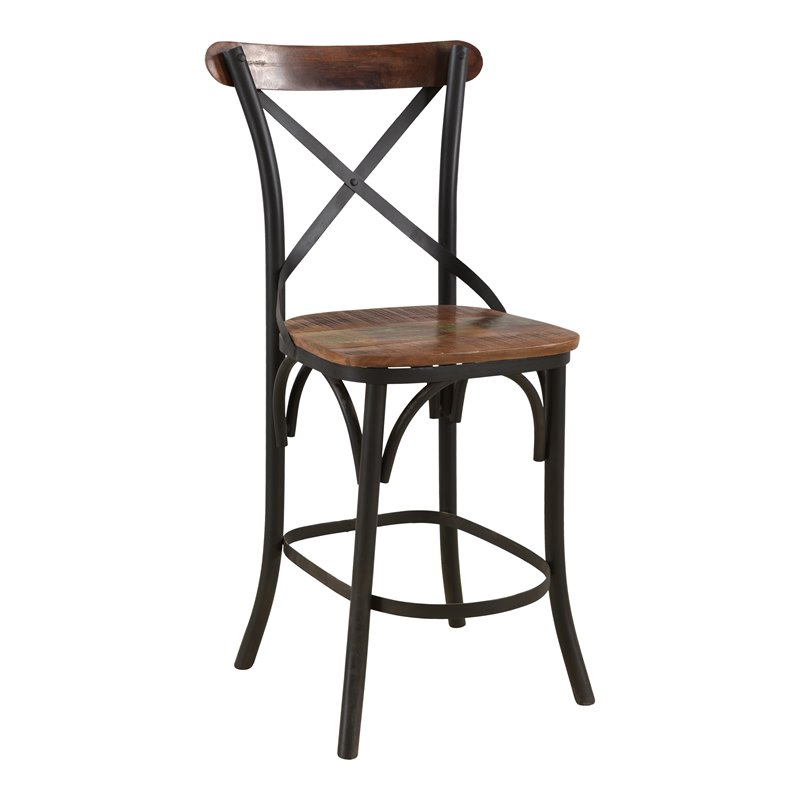 Pemberly Row Solid Wood Counter Stools (Set of 2) in Brown/Black