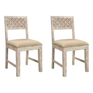 Pemberly Row Farmhouse Solid Wood Dining Chairs (Set of 2) in White