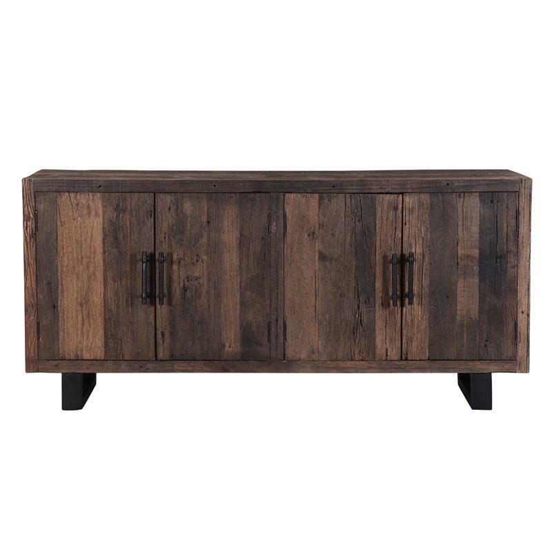 Pemberly Row 4-Door Solid Wood Sideboard in Dark Brown/Black