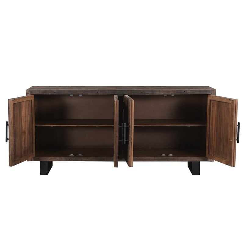 Pemberly Row 4-Door Solid Wood Sideboard in Dark Brown/Black