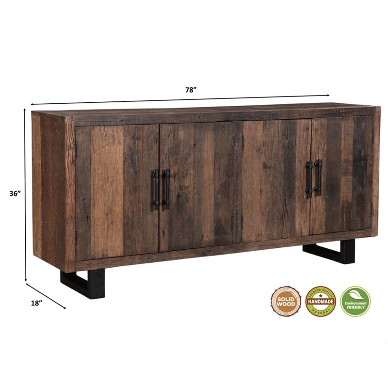 Pemberly Row 4-Door Solid Wood Sideboard in Dark Brown/Black