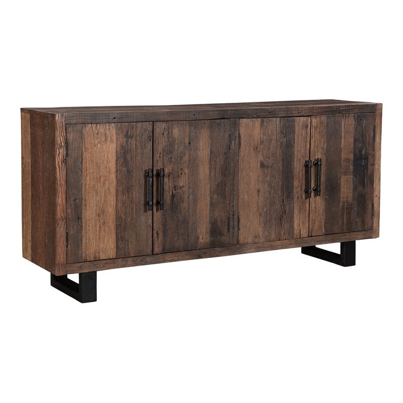 Pemberly Row 4-Door Solid Wood Sideboard in Dark Brown/Black