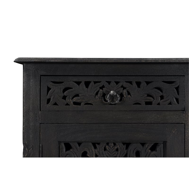 Pemberly Row 6-drawer 2-Door Carved Solid Wood Sideboard in Black
