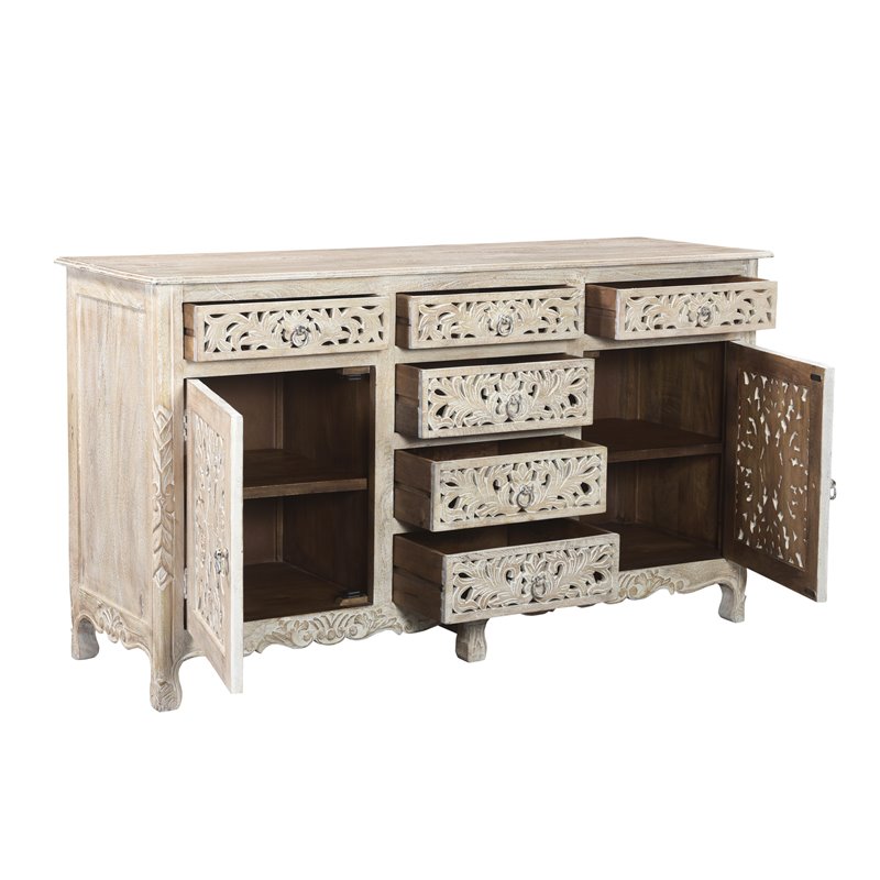 Pemberly Row 6-drawer 2-Door Carved Solid Wood Sideboard in White