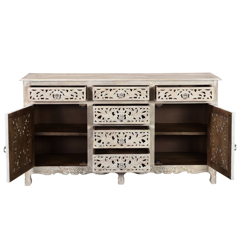 Pemberly Row 6-drawer 2-Door Carved Solid Wood Sideboard in White
