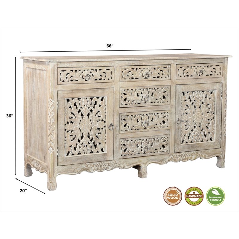 Pemberly Row 6-drawer 2-Door Carved Solid Wood Sideboard in White