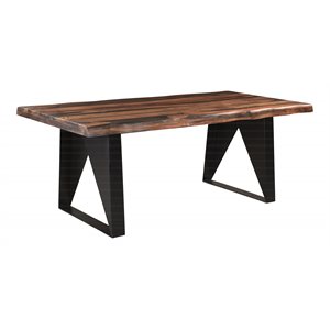 Pemberly Row 80&quot Live Edge Solid Wood Dining Table in Dark Brown/Black