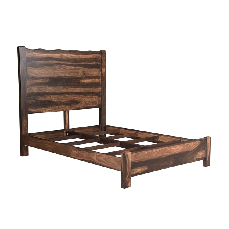 Pemberly Row Live Edge Solid Wood Queen Panel Bed in Dark Brown
