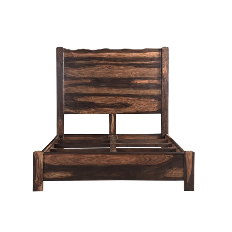 Pemberly Row Live Edge Solid Wood Queen Panel Bed in Dark Brown