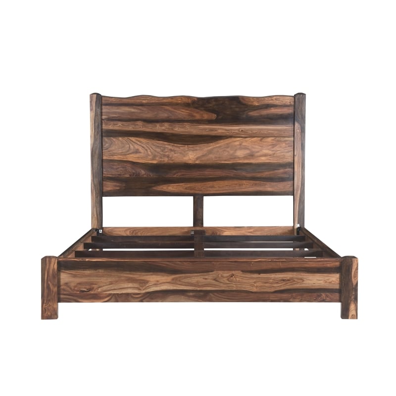 Pemberly Row Live Edge Solid Wood King Panel Bed in Dark Brown