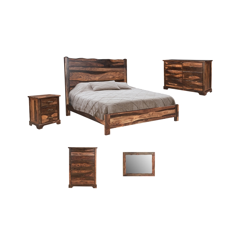 Pemberly Row Live Edge Solid Wood King Panel Bed in Dark Brown
