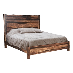 Pemberly Row Live Edge Solid Wood King Panel Bed in Dark Brown