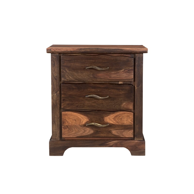 Pemberly Row 3-drawer Live Edge Solid Wood Nightstand in Dark Brown