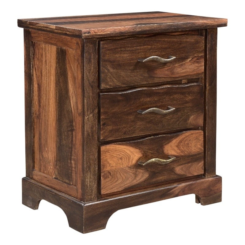 Pemberly Row 3-drawer Live Edge Solid Wood Nightstand in Dark Brown