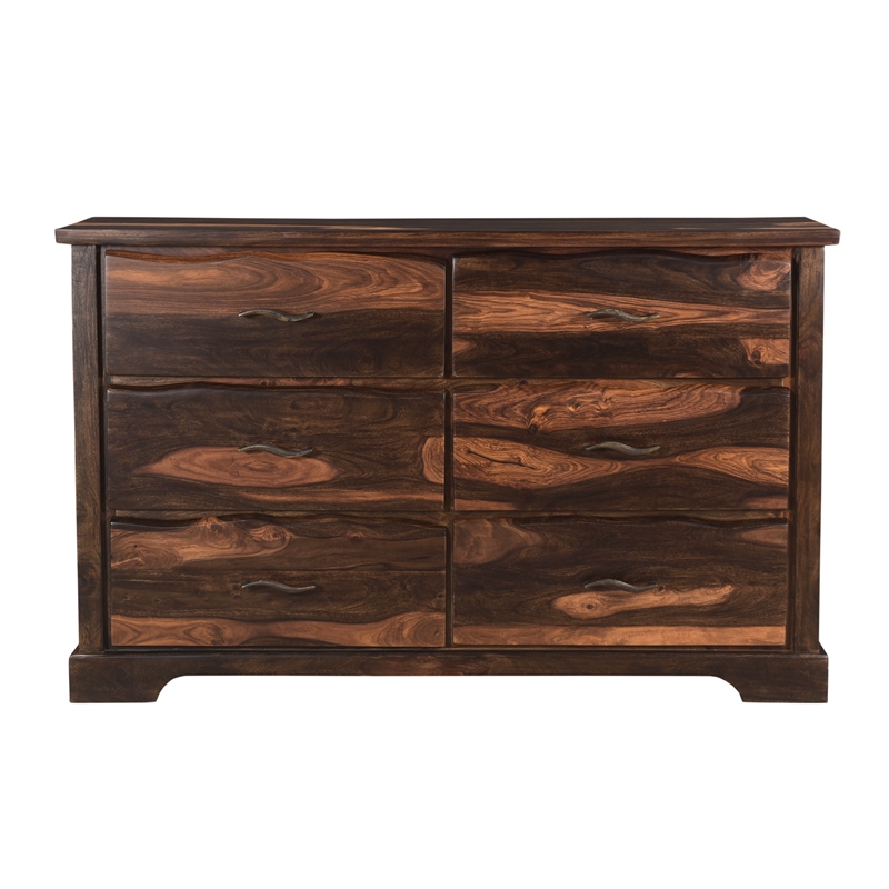 Pemberly Row 6-drawer Live Edge Solid Wood Dresser in Dark Brown