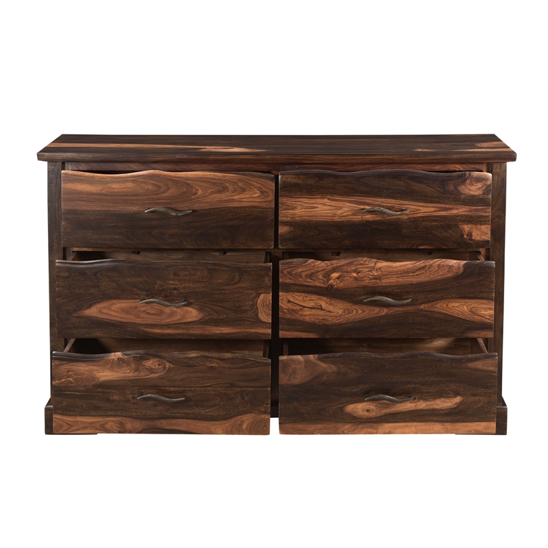 Pemberly Row 6-drawer Live Edge Solid Wood Dresser in Dark Brown