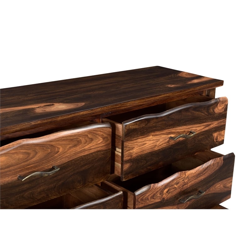 Pemberly Row 6-drawer Live Edge Solid Wood Dresser in Dark Brown