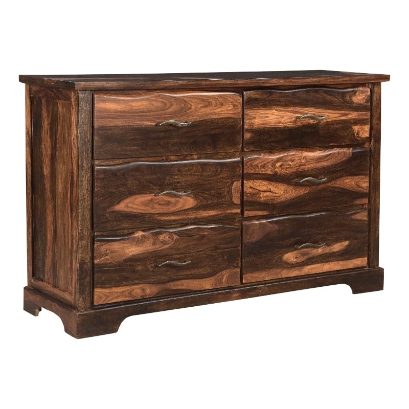 Pemberly Row 6-drawer Live Edge Solid Wood Dresser in Dark Brown