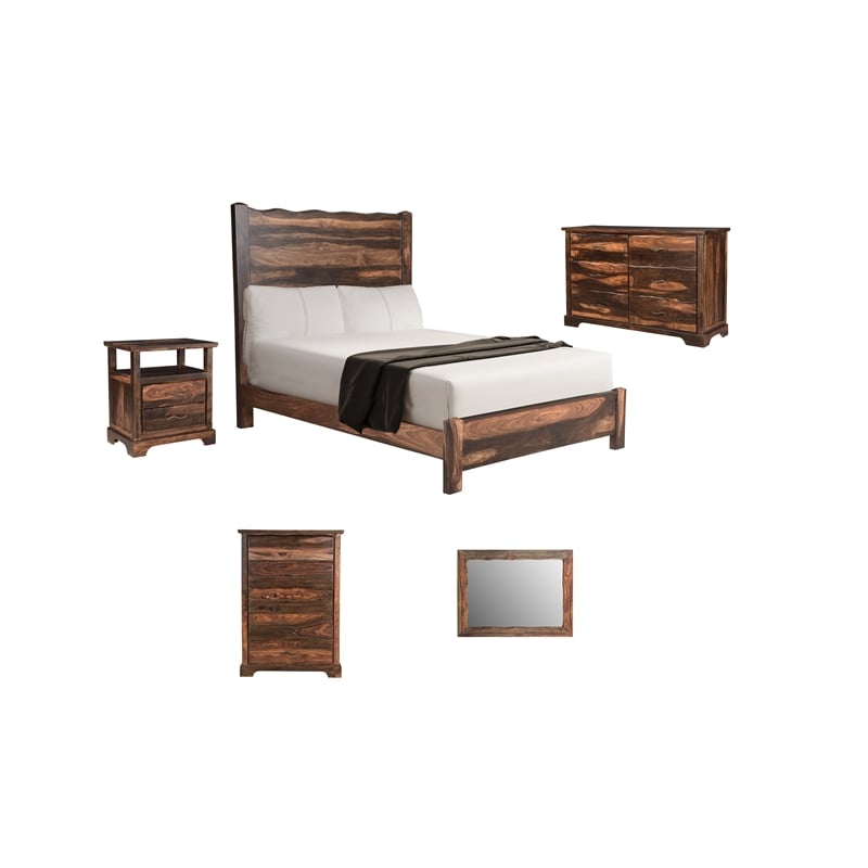 Pemberly Row 5-drawer Live Edge Solid Wood Chest in Dark Brown