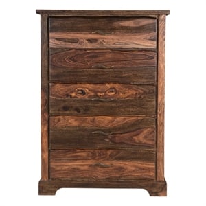 Pemberly Row 5-drawer Live Edge Solid Wood Chest in Dark Brown