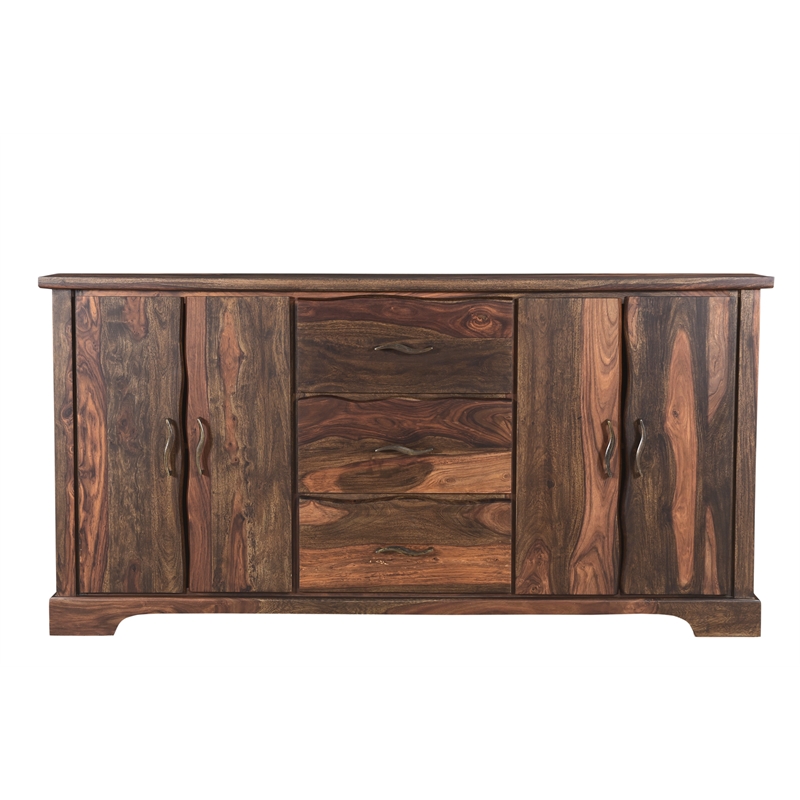Pemberly Row 3-drawer 4-Door Live Edge Solid Wood Sideboard in Dark Brown