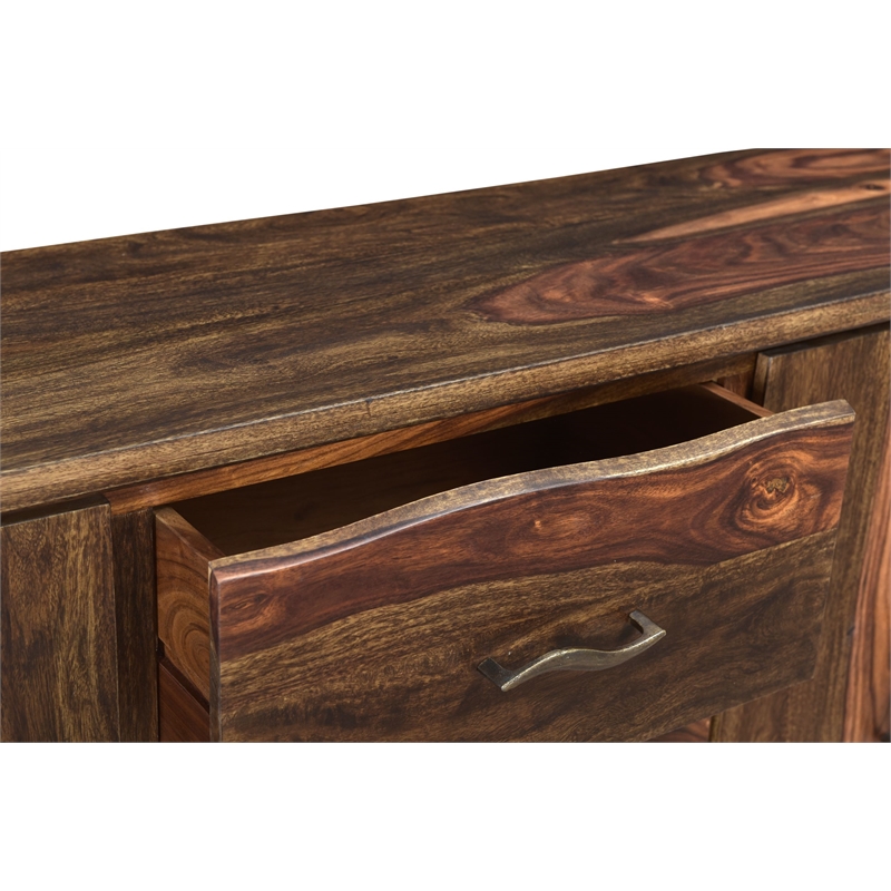 Pemberly Row 3-drawer 4-Door Live Edge Solid Wood Sideboard in Dark Brown