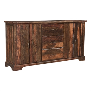 Pemberly Row 3-drawer 4-Door Live Edge Solid Wood Sideboard in Dark Brown